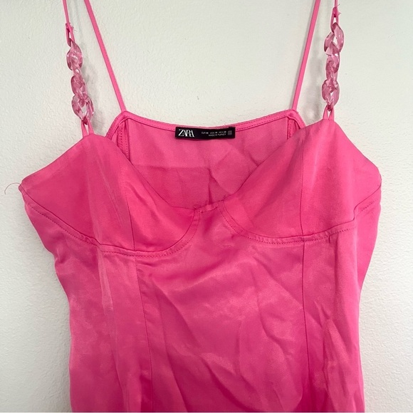 Zara Satin Mini Dress – Barbiecore 90s Coquette Babydoll - Hot Pink - Size M - Picture 6 of 15